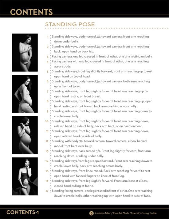 Fine Art Nude Maternity Guide by Lindsay Adler - table of contents